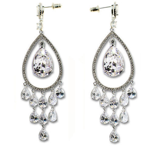 Picture of Crystal Cube Drop Teardrop Pierced Bella Post Earrings. Crystal  Color