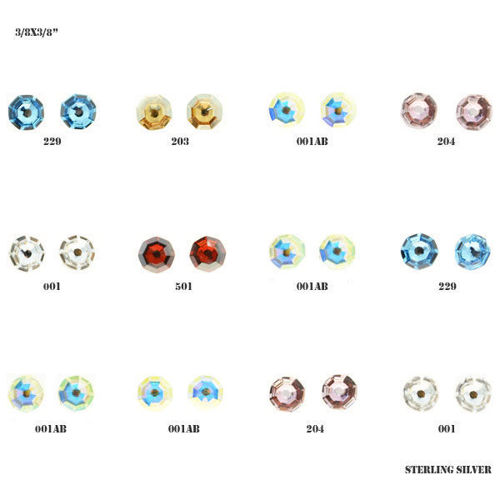 Picture of Crystal Earrings Pierced Sterling Silver Post Set Of 12. Mix Color