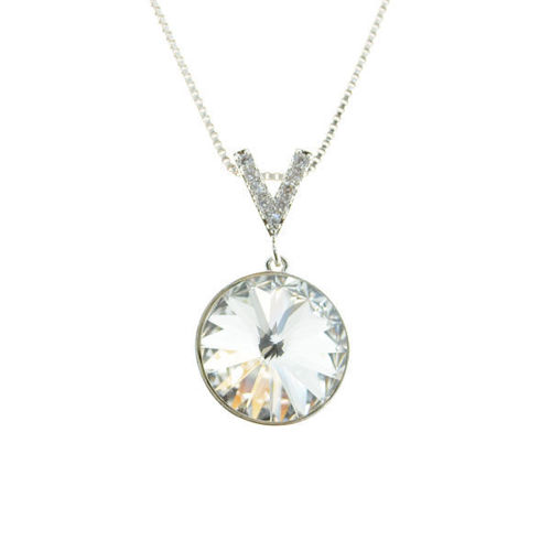 Picture of Crystal Circle On "V" Necklace. Crystal  Color