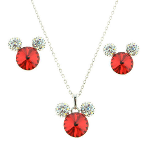 Picture of Crystal Mikey Mouse Design Necklace And Earrings. Light Siam (227) Color