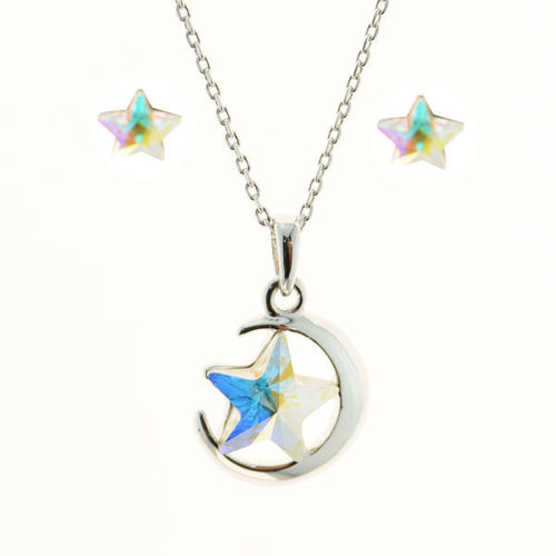Picture of Crystal Necklace And Earrings Set Of 3. Crystal Aurore Boreale (001 AB) Color