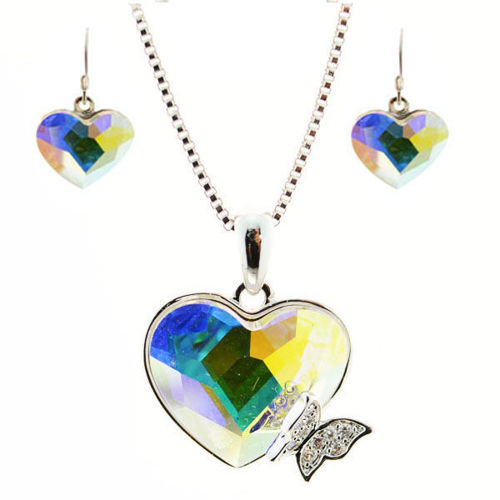 Picture of Crystal Necklace And Earrings Set Of 3. Crystal Aurore Boreale (001 Ab) Color