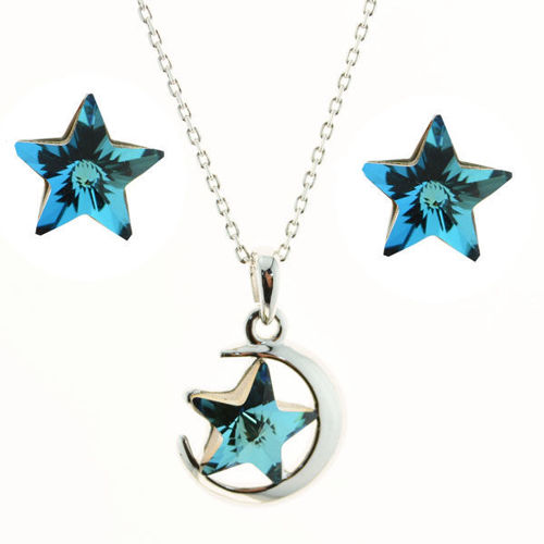 Picture of Crystal Necklace And Earrings Set Of 3. Indicolite  (379) Color